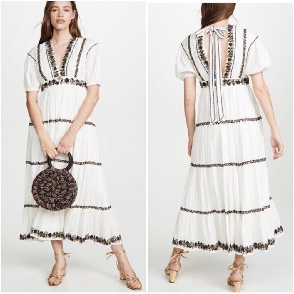 Ulla Johnson Handmade Boho White Beaded Maxi Dress Small